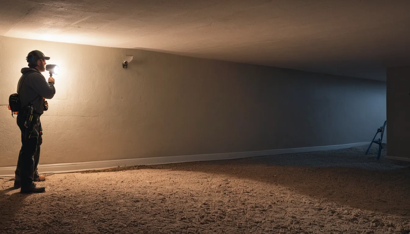 Provider checking a basement foundation wall for signs of pests
