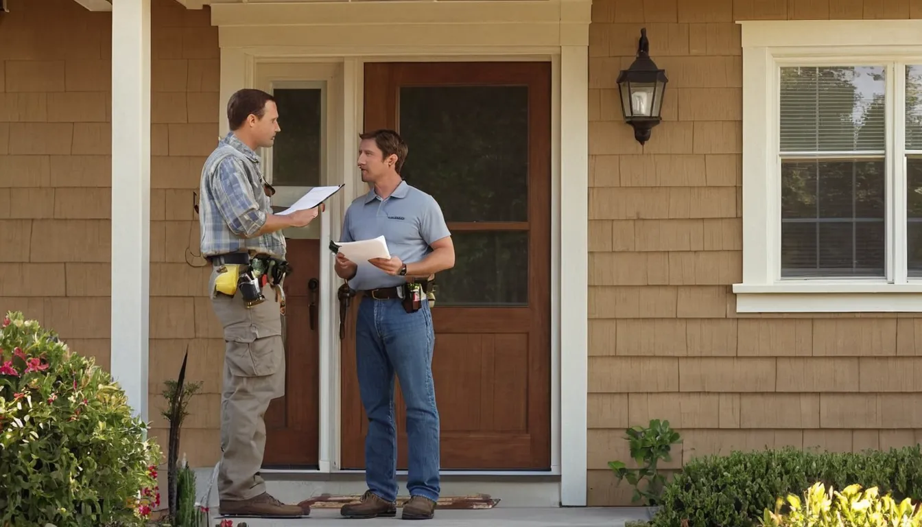 Homeowner and a pest control provider reviewing a checklist at a front door in Eagle Mountain